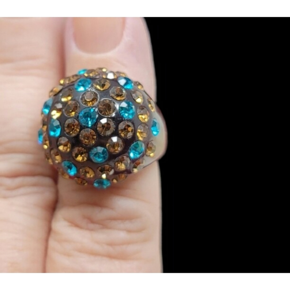 Rhinestone Encrusted Acrylic Dome Ring Size 7